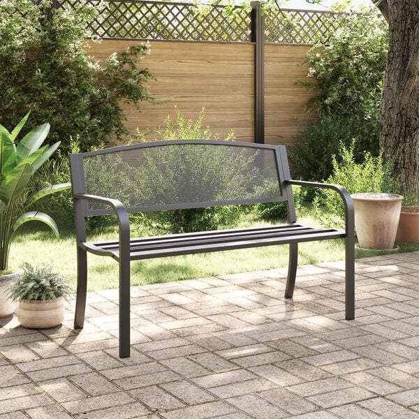 vidaXL Garden Bench Black Powder-Coated Steel Standard Durable