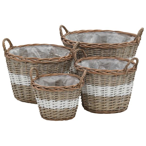vidaXL Raised Bed Set of 4 Brown and White Wicker and Polyethylene