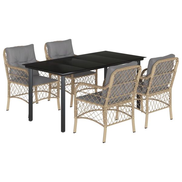 vidaXL 5 Piece Patio Dining Set with Cushions Mix Beige Poly Rattan