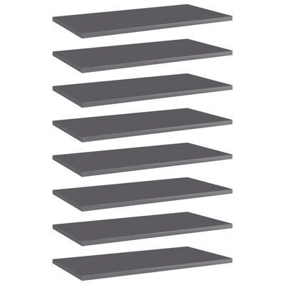 vidaXL Bookshelf Boards 8 pcs High Gloss Gray 23.6"x11.8"x0.6" Engineered Wood