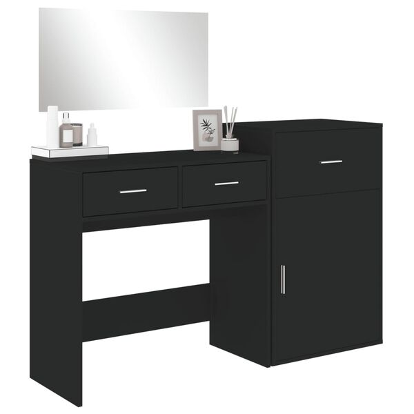 vidaXL Dressing Table Set Black Engineered wood, glass Medium