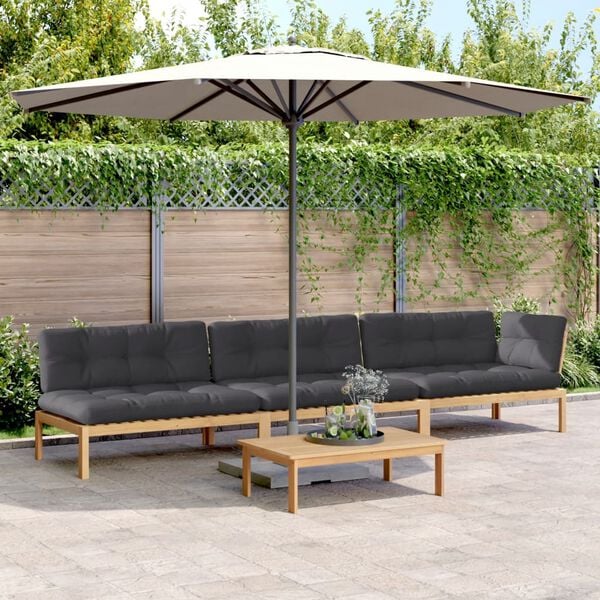 vidaXL Pallet Sofa Set Acacia wood with black cushions