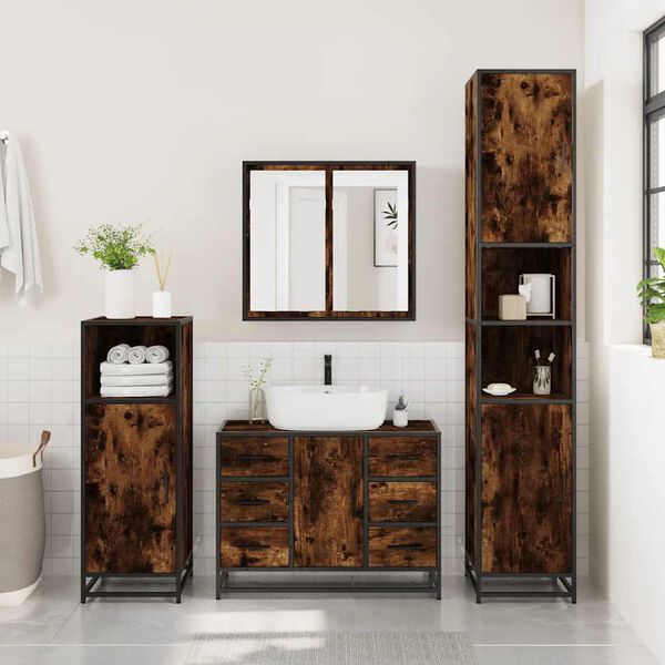 vidaXL Bathroom Furniture Set Smoked oak Engineered wood Medium