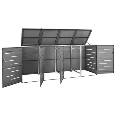 vidaXL Quadruple Wheelie Bin Shed 108.9"x30.5"x44.3" Stainless Steel