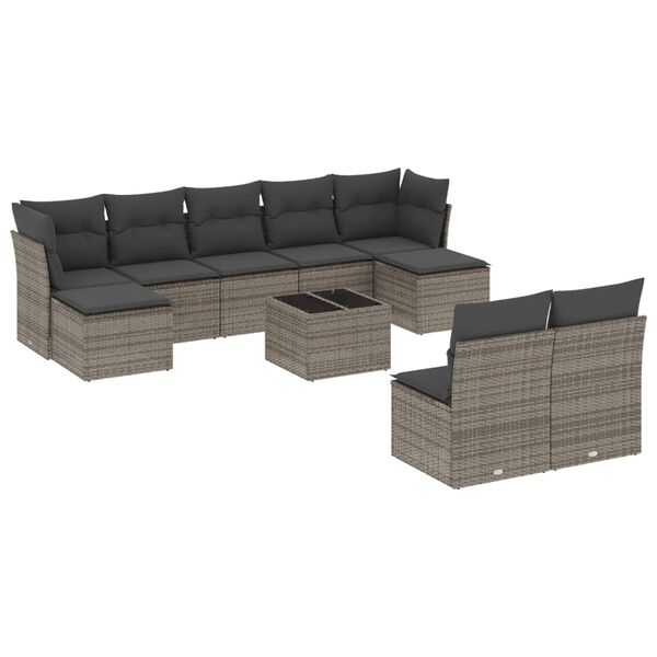 vidaXL Garden Sofa Set Grey PE Rattan Large Modular Garden Sofa Set