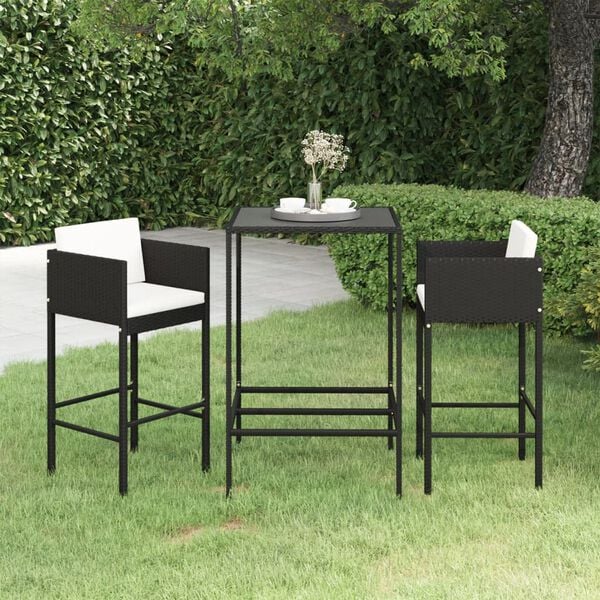 vidaXL Garden Bar Set Black, Cream White PE Rattan, Steel, Tempered Glass