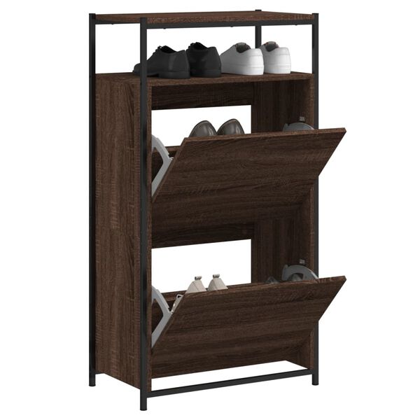 vidaXL Shoe Cabinet Brown Oak Engineered Wood Slim Shoe Cabinet