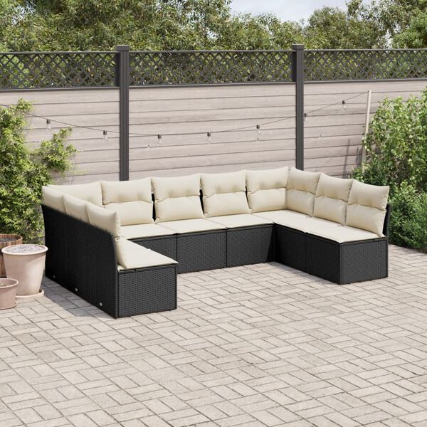 vidaXL Garden Sofa Set Black PE rattan Large Adjustable Feet