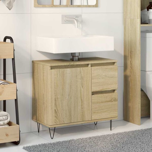 vidaXL Bathroom Cabinet Sonoma oak Engineered wood, iron Medium