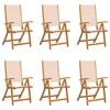 vidaXL Folding Garden Chair Set of 6 Cream Solid Acacia wood, Textilene
