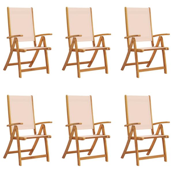 vidaXL Folding Garden Chair Set of 6 Cream Solid Acacia wood, Textilene