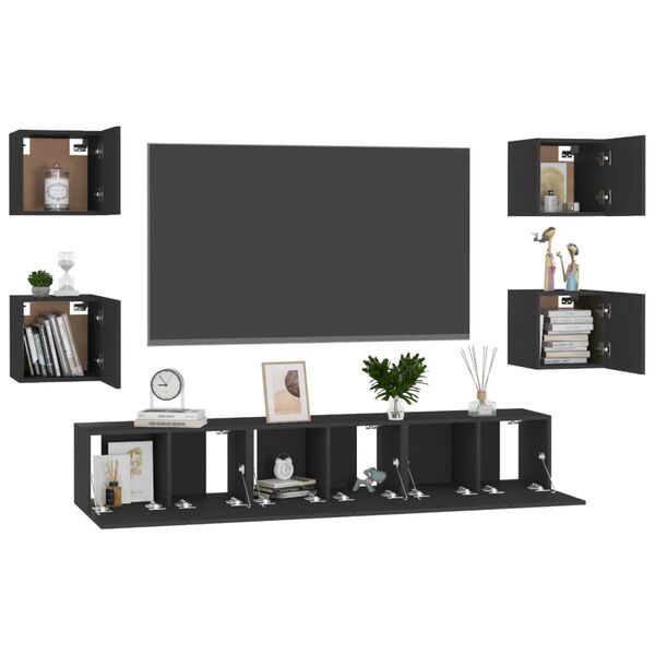 vidaXL TV Cabinet Black Engineered wood Medium Wall mounting