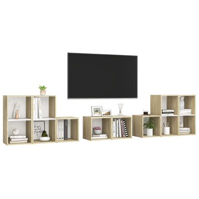 vidaXL 8 Piece TV Cabinet Set White and Sonoma Oak Engineered Wood