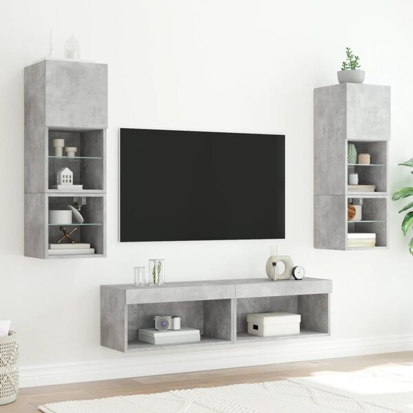 vidaXL 6 Piece TV Wall Units with LED Concrete Gray Engineered Wood