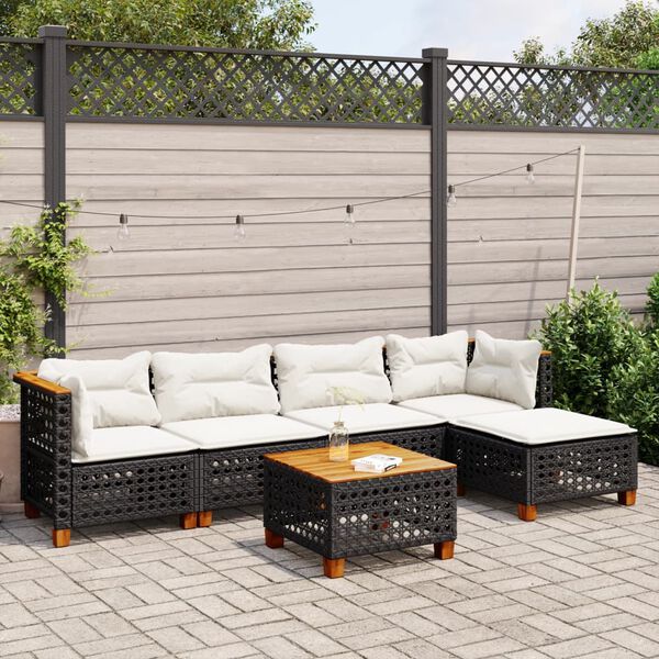 vidaXL Garden Sofa Set Black PE rattan 6 Piece Garden Sofa Set