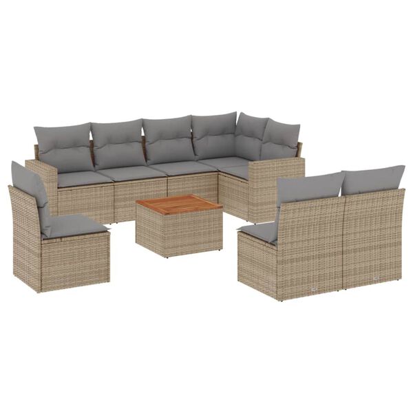vidaXL Garden Sofa Set Beige PE Rattan 9-Piece Set Adjustable Feet