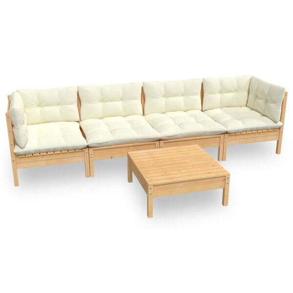 vidaXL Garden Lounge Set Cream and Natural Wood