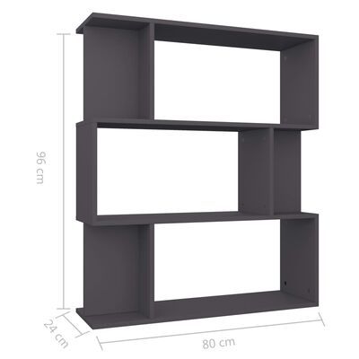 vidaXL Book Cabinet/Room Divider Gray 31.5"x9.4"x37.8" Chipboard
