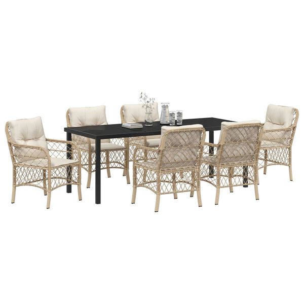 vidaXL Garden Dining Set with Cushion 7 pcs Beige Poly Rattan