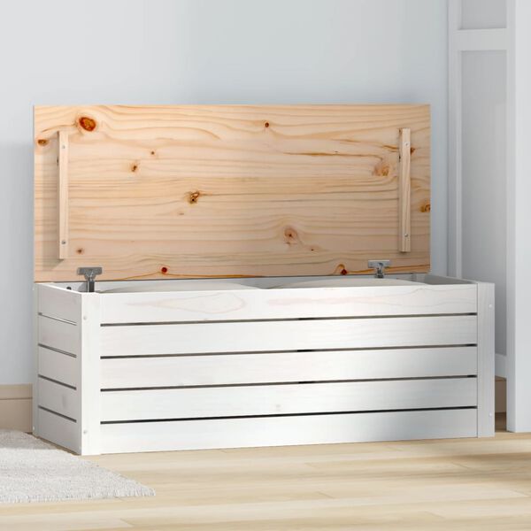 vidaXL Storage Box White Solid pine wood Large Storage Box Rectangular
