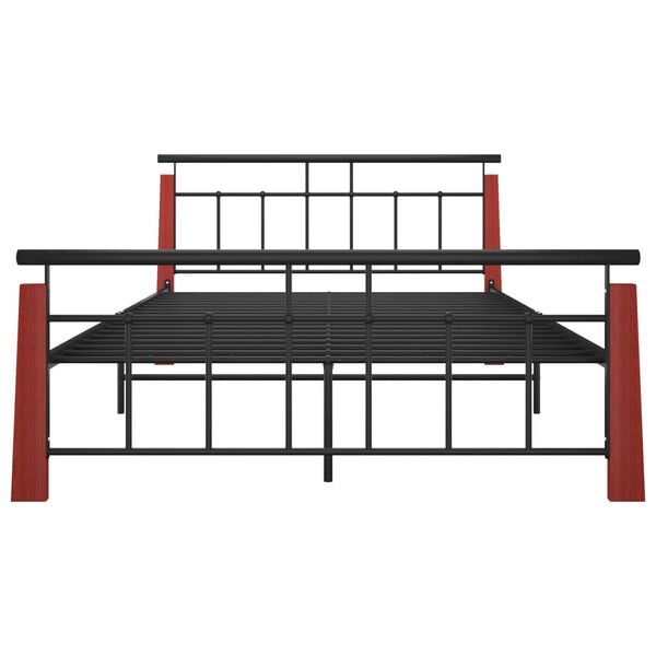 vidaXL Bed Frame Black, Dark Oak Powder-coated metal, solid oak wood