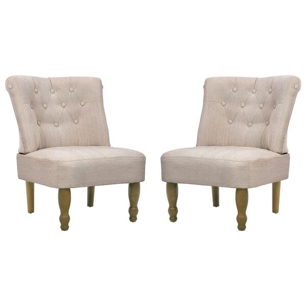 vidaXL Armchair Set of 2 Cream Polyester, Solid wood Medium
