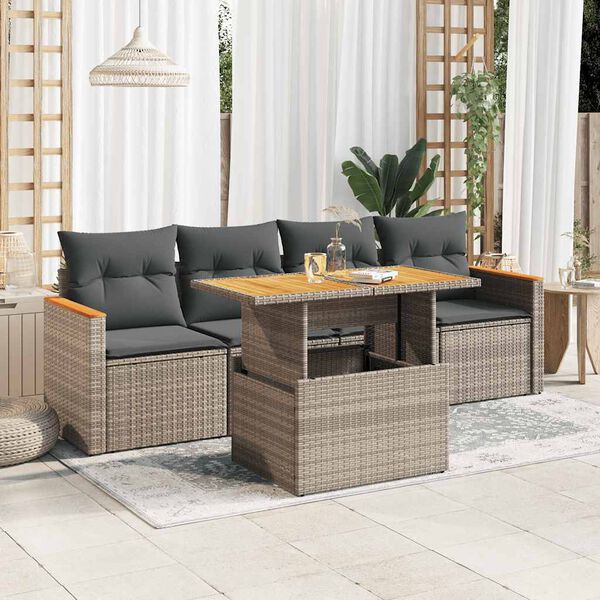 vidaXL Patio Sofa Set Grey Poly Rattan 5 Piece Set Modular