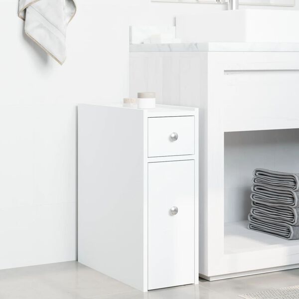vidaXL Narrow Bathroom Cupboard White Engineered wood Slim