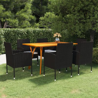 vidaXL 7 Piece Patio Dining Set Black