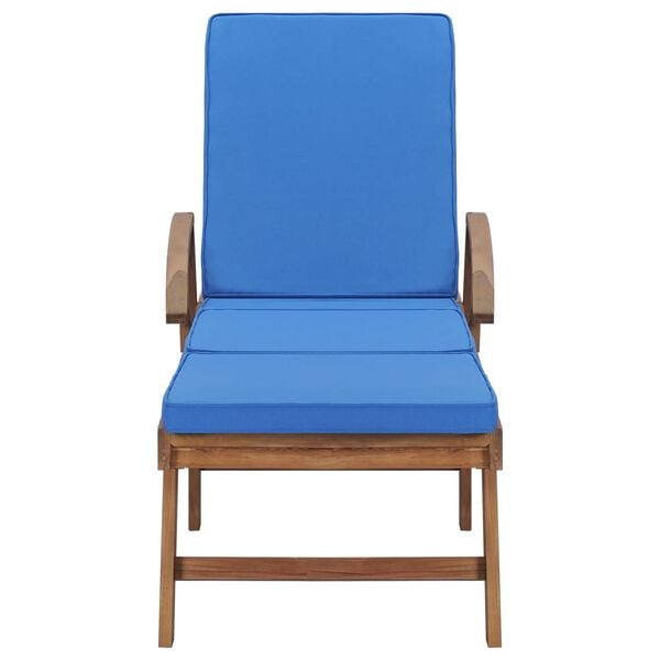 vidaXL Sunlounger Set of 2 Blue Teak wood Large Adjustable Footrests