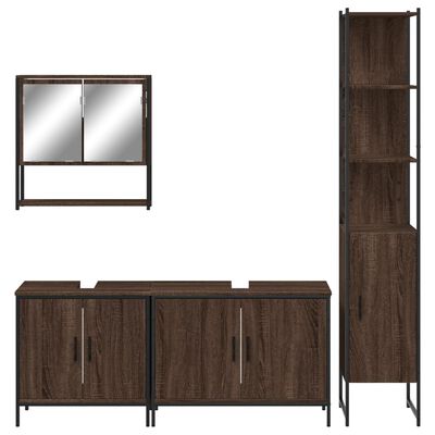 Wall mirror cabinet with double doors above a long sideboard; tall cabinet on right.