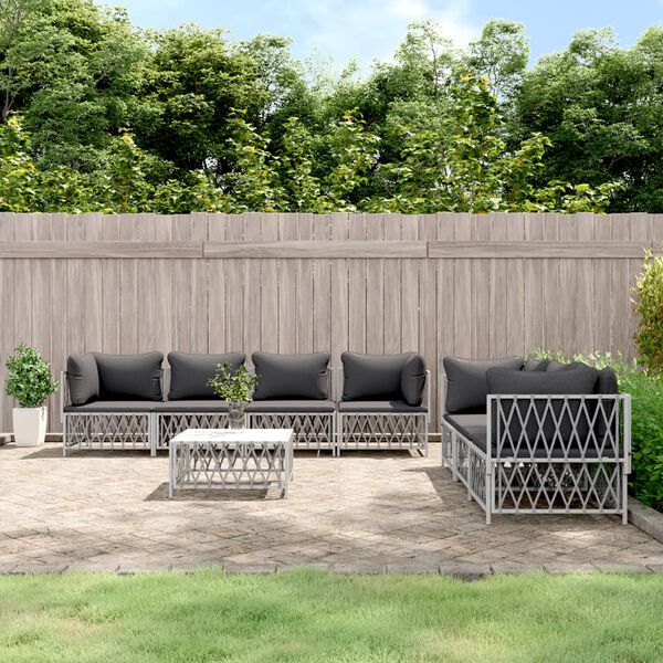 vidaXL Garden Lounge Set White Woven fabric, Powder-coated steel, Textilene