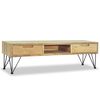 vidaXL TV Cabinet Natural Wood Recycled Solid Teak, Wrought Iron