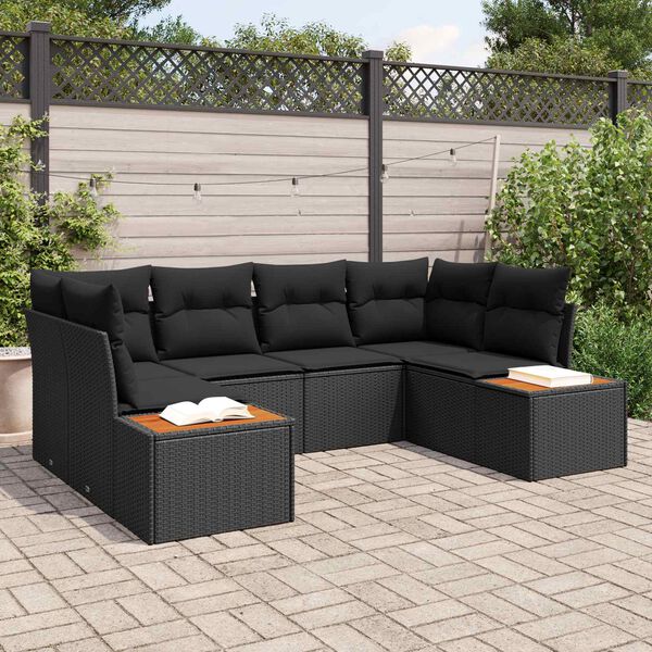 vidaXL Garden Sofa Set with Cushion 6 pcs Black Poly Rattan