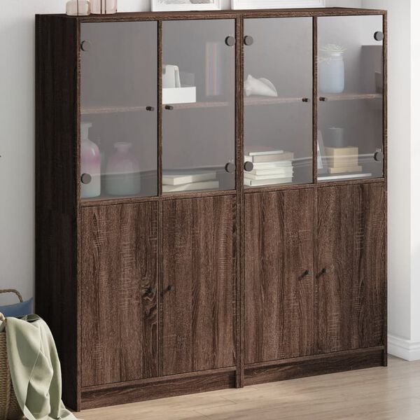 vidaXL Bookcase Brown Oak Engineered Wood Medium Doors Bookcase