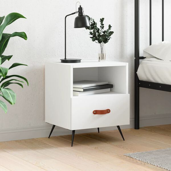 vidaXL Nightstand White Engineered wood, iron, PU faux leather Medium
