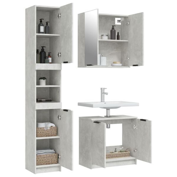 vidaXL Bathroom Furniture Set Concrete Grey Engineered Wood, Glass Large