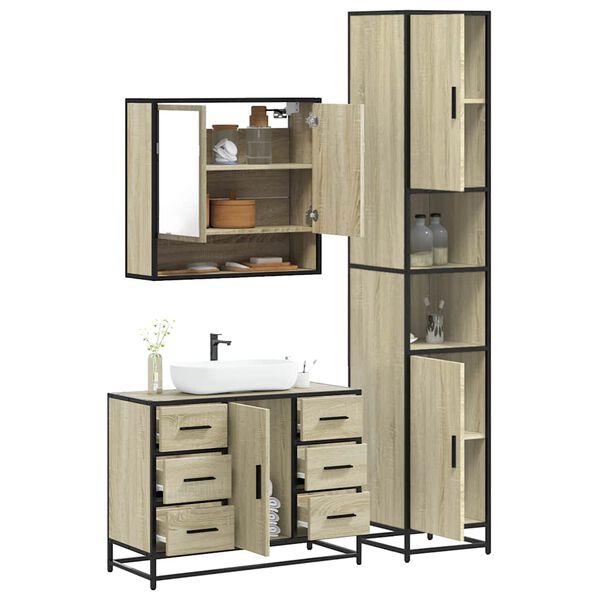 vidaXL Bathroom Furniture Set Sonoma Oak Engineered wood, metal, glass