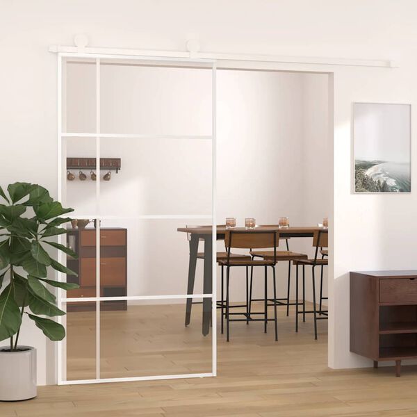 vidaXL Sliding Door ESG Glass and Aluminum 40.4"x80.7" White