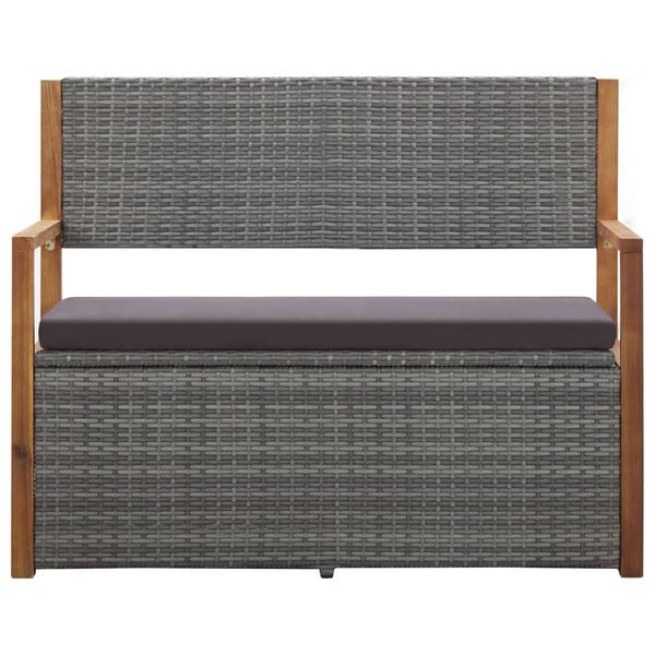 vidaXL Storage Bench 45.3" Poly Rattan and Solid Acacia Wood Gray