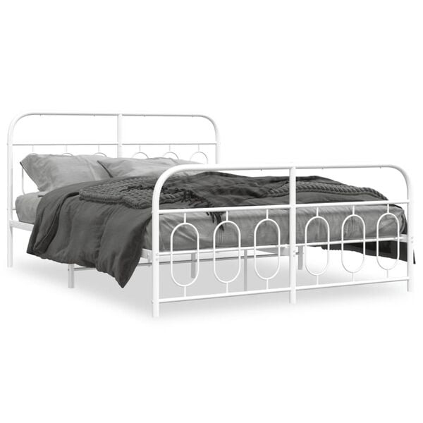 vidaXL Bed Frame White Steel Full Bed Frame Rectangular Modern
