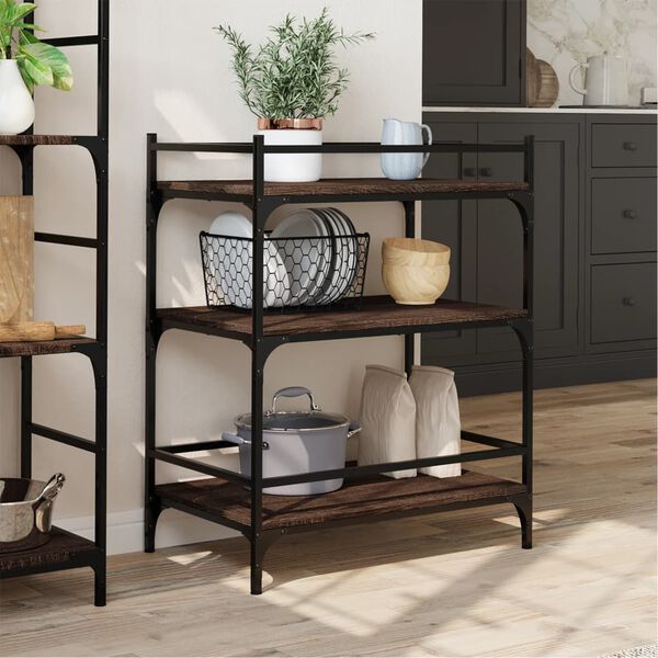 vidaXL Kitchen Trolley Brown Oak 25.6"x15.7"x34.1" Engineered Wood
