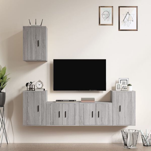 vidaXL TV Cabinet Set Set of 5 Grey Sonoma Engineered Wood Large