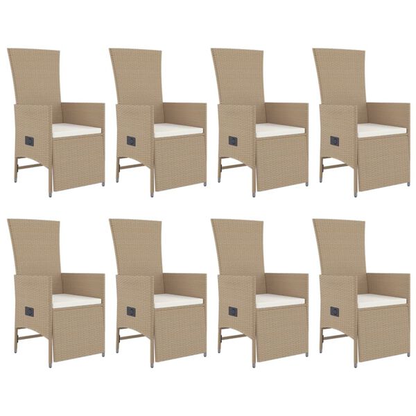 vidaXL 9 Piece Patio Dining Set with Cushions Beige Poly Rattan