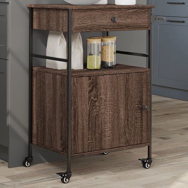 vidaXL Kitchen Trolley Brown Oak 22"x16.9"x35.2" Engineered Wood