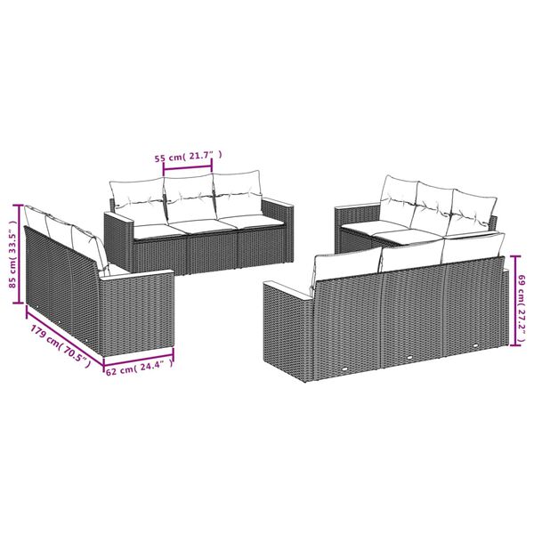 vidaXL Garden Sofa Set Black and Cream White