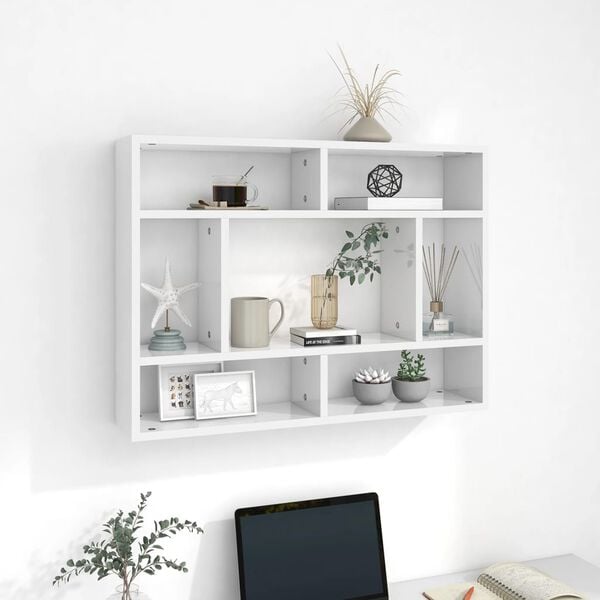 vidaXL Wall Shelf High gloss white Engineered wood 29.5 x 6.3 x 21.7 in