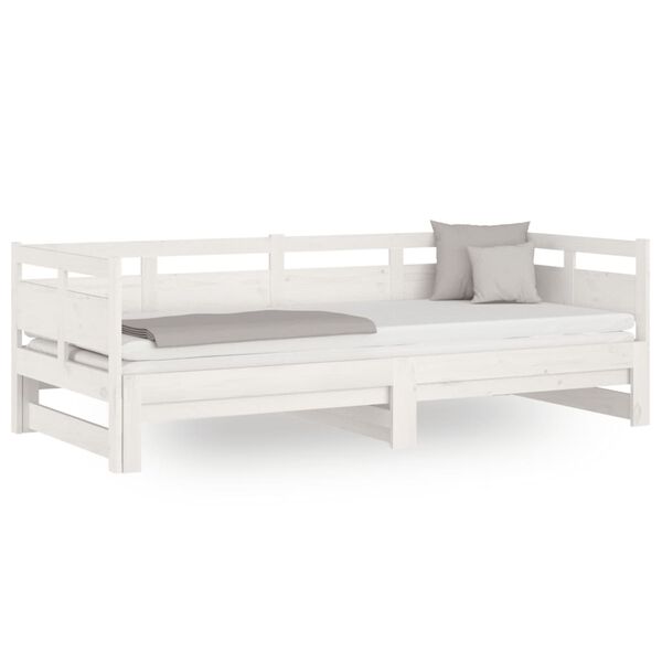 vidaXL Pull-out Day Bed White Solid pine wood 2x