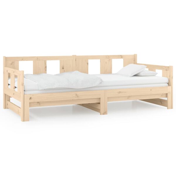 vidaXL Pull-out Day Bed Natural Pine Solid Pine Wood Full Convertible