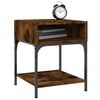vidaXL Bedside Table Smoked Oak Engineered Wood, Iron 15.7x15.9x19.7 in
